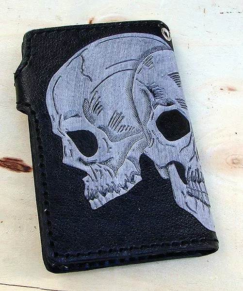 3 skull mens leather wallet Bifold motorcycle biker style