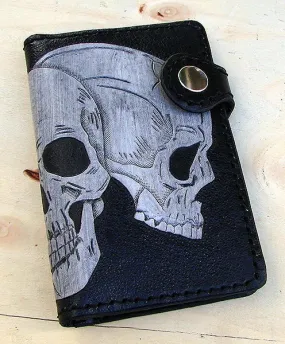 3 skull mens leather wallet Bifold motorcycle biker style