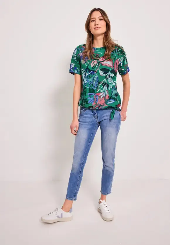 344759- Linen Flower Print Blouse Green- Cecil