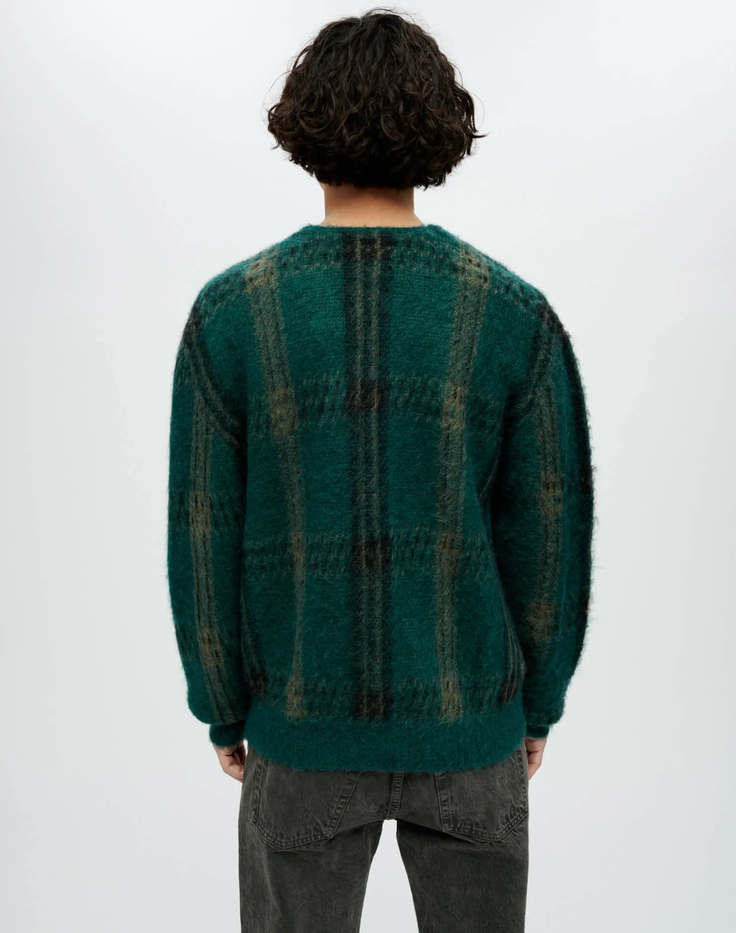 60s V Neck Cardigan - Emerald Plaid