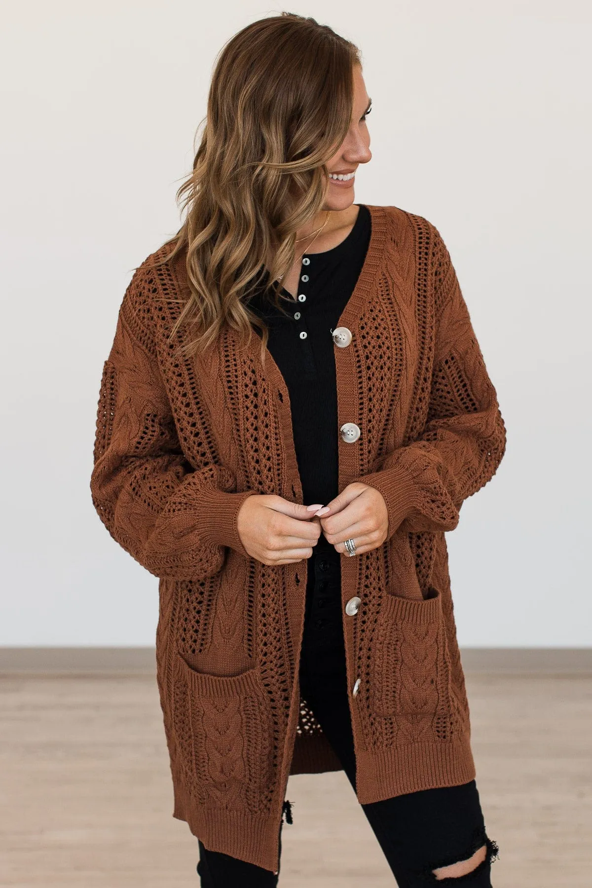 A Fresh Take Button Cardigan- Auburn