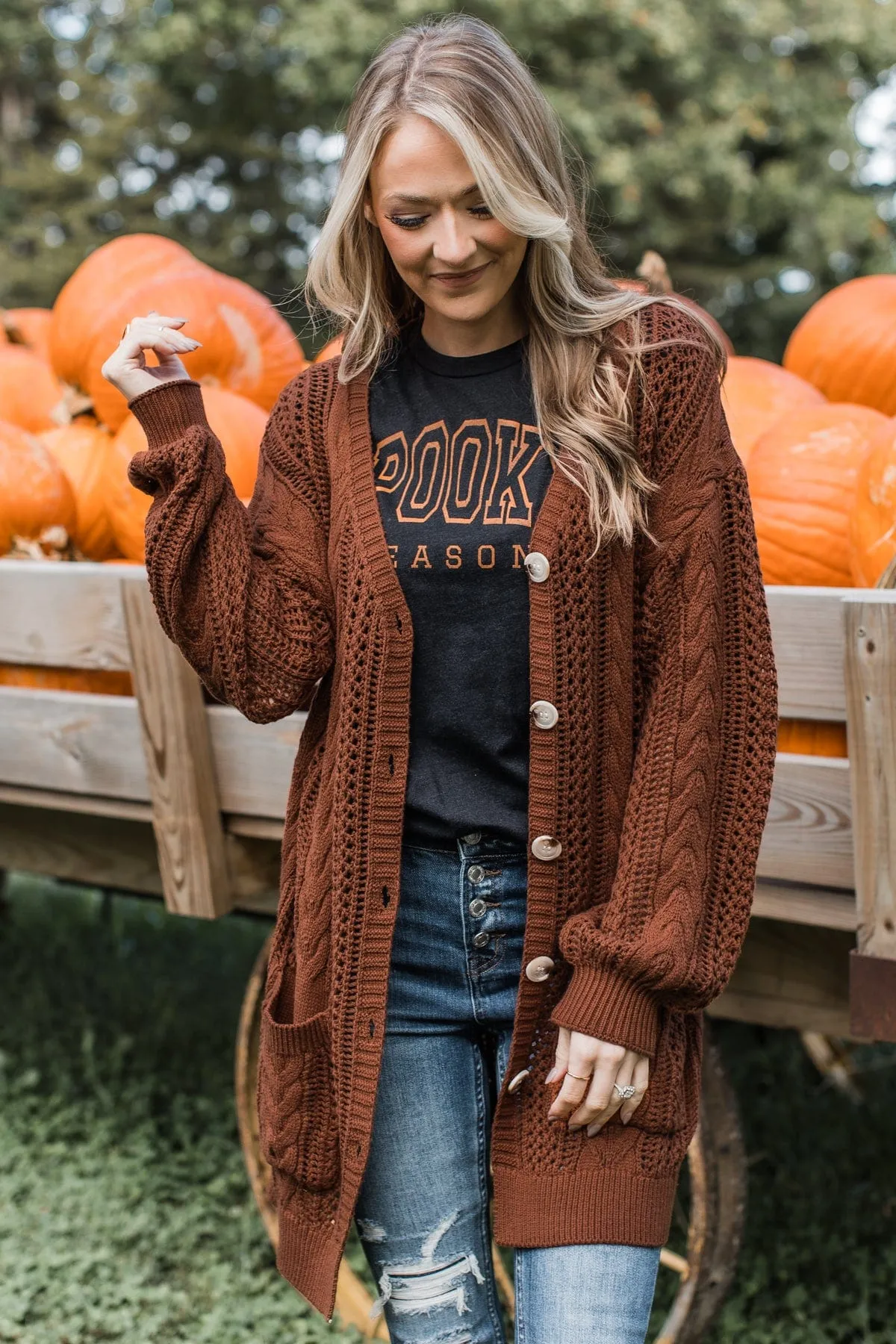 A Fresh Take Button Cardigan- Auburn