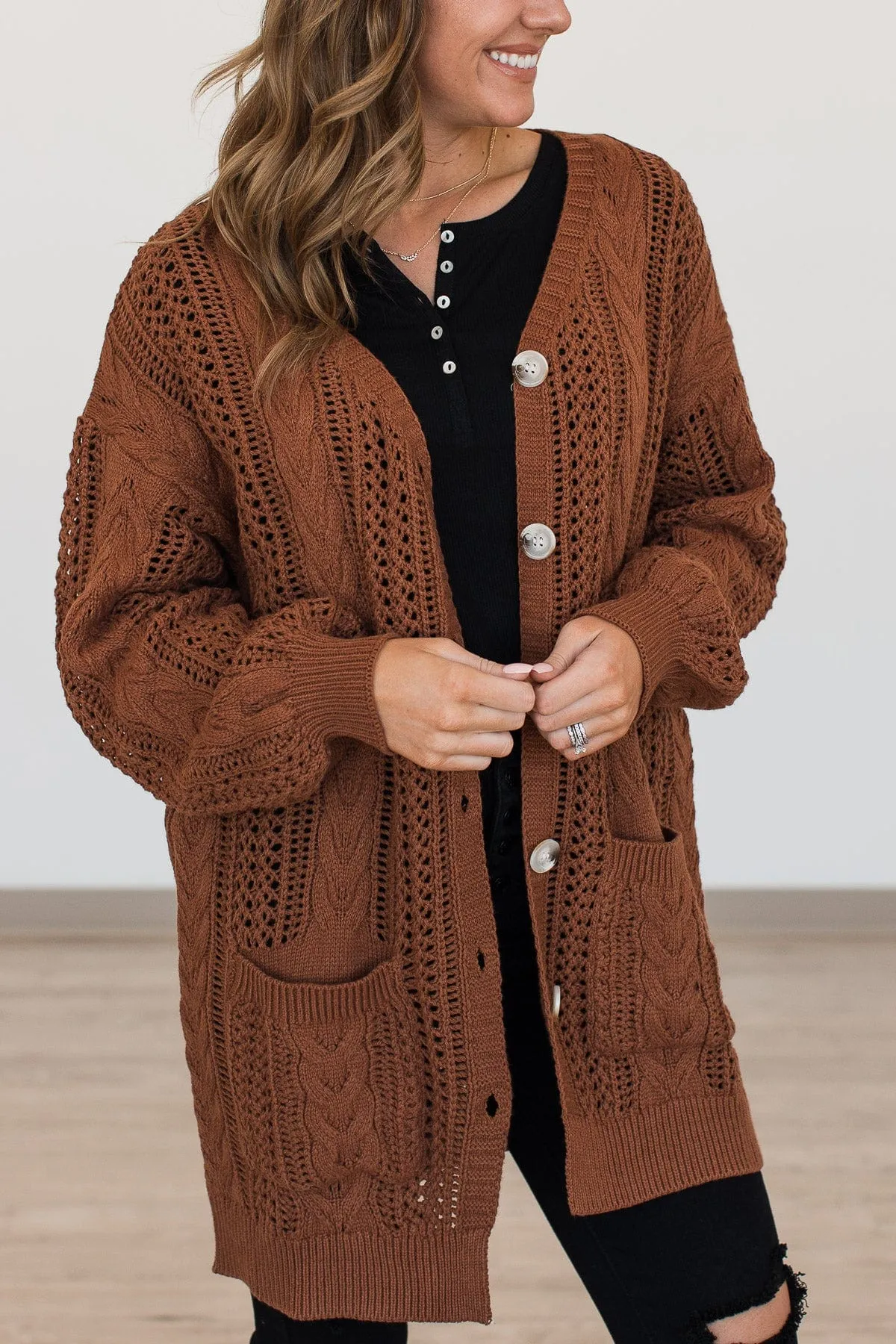 A Fresh Take Button Cardigan- Auburn