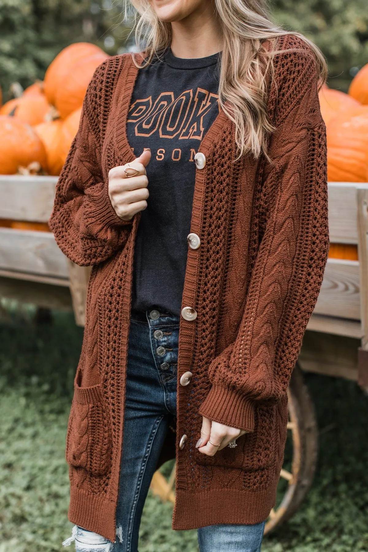 A Fresh Take Button Cardigan- Auburn