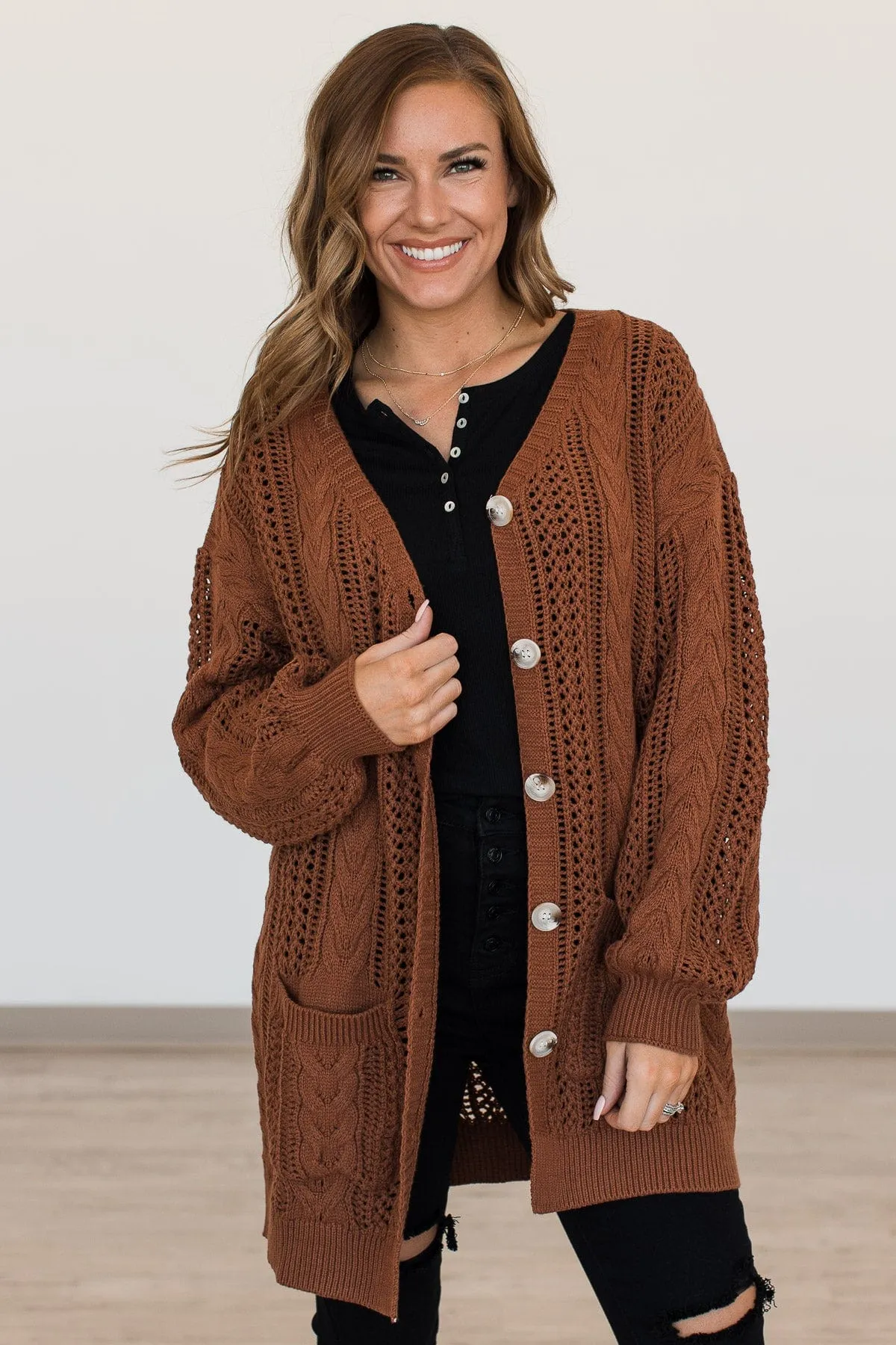 A Fresh Take Button Cardigan- Auburn