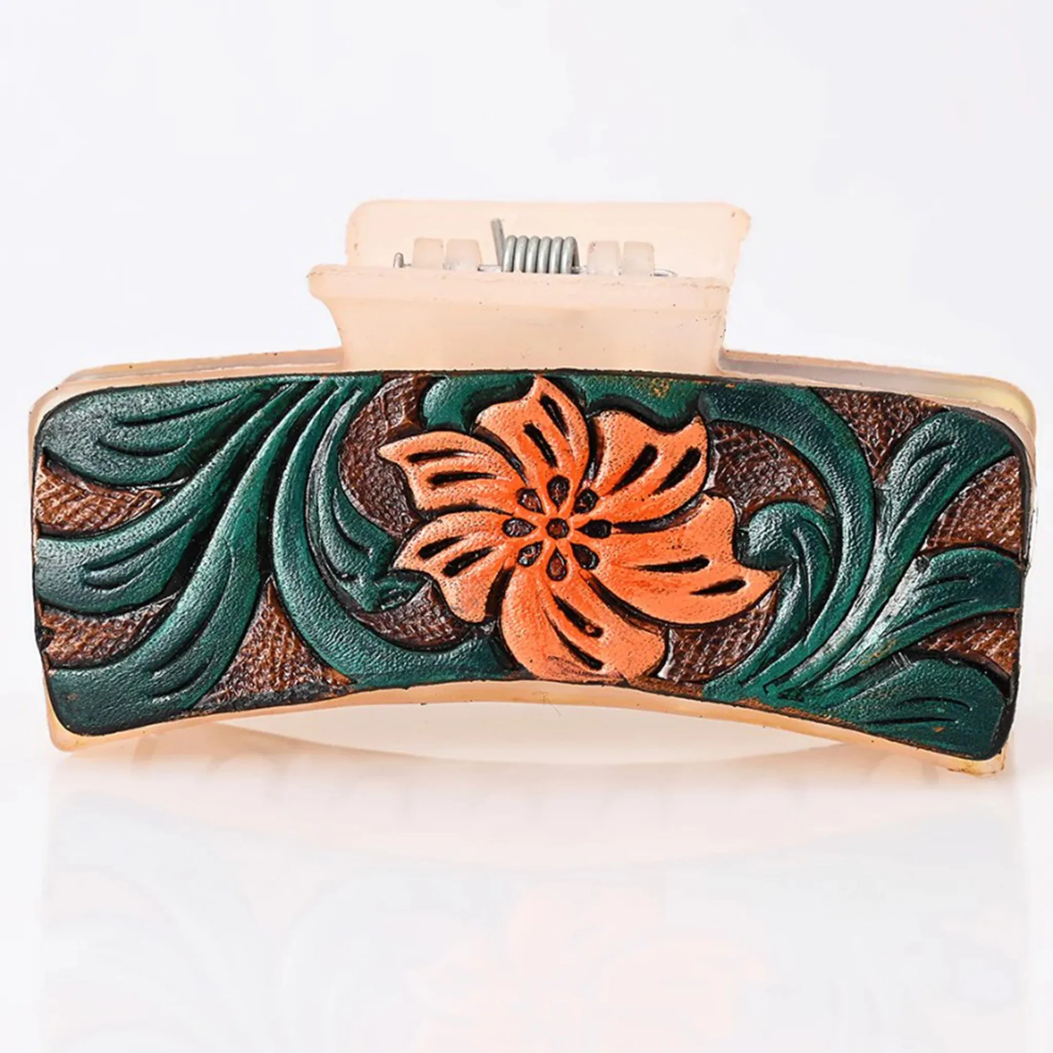 American Darling Leather Floral Tooled Hairclip