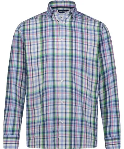 American Heritage Purple Navy White and Green Plaid Oxford Long Sleeve Shirt