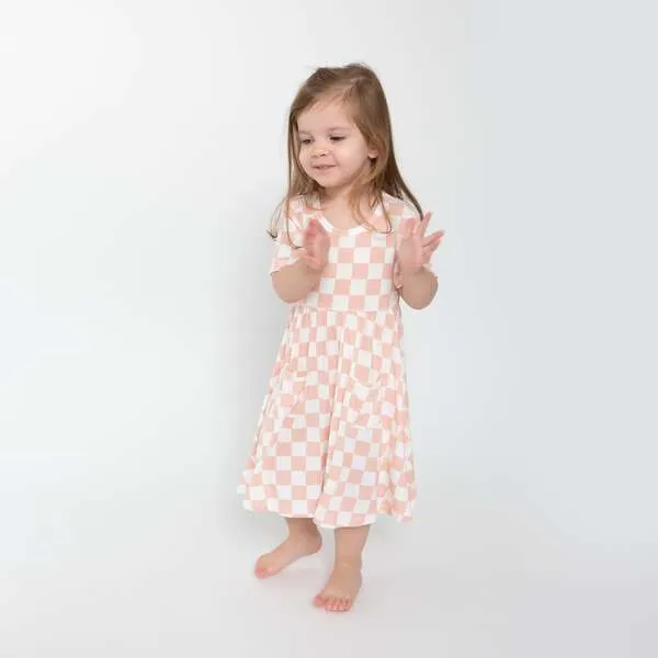 Angel Dear CHECKERBOARD PINK TWIRLY S/S DRESS, Pink