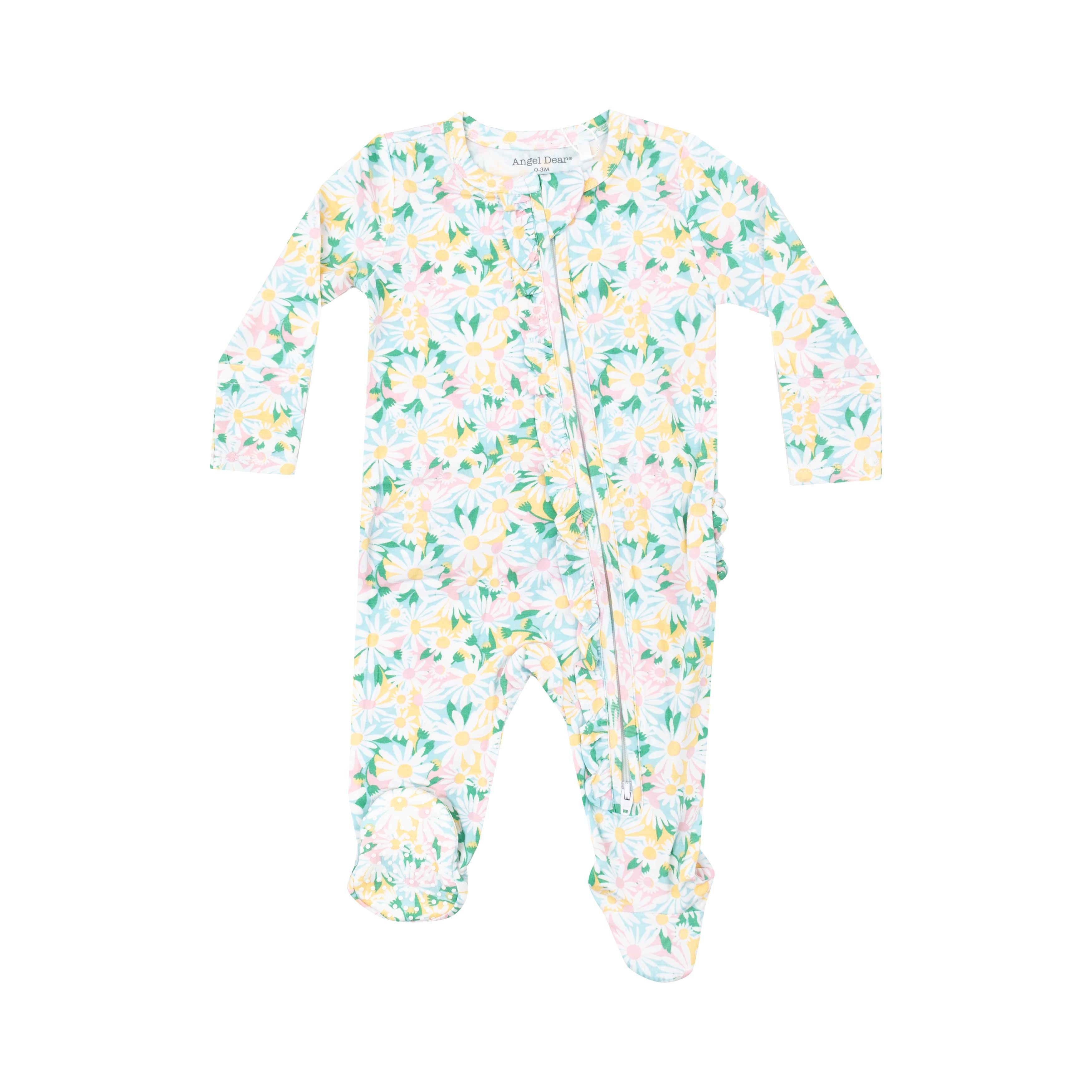 Angel Dear - Color Fill Daisies Ruffle Zipper Footie