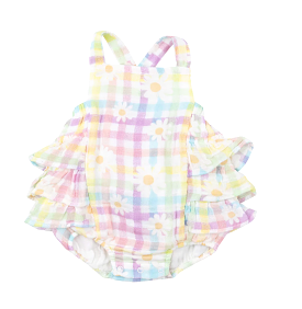 Angel Dear - Gingham Daisy Ruffle Sunsuit