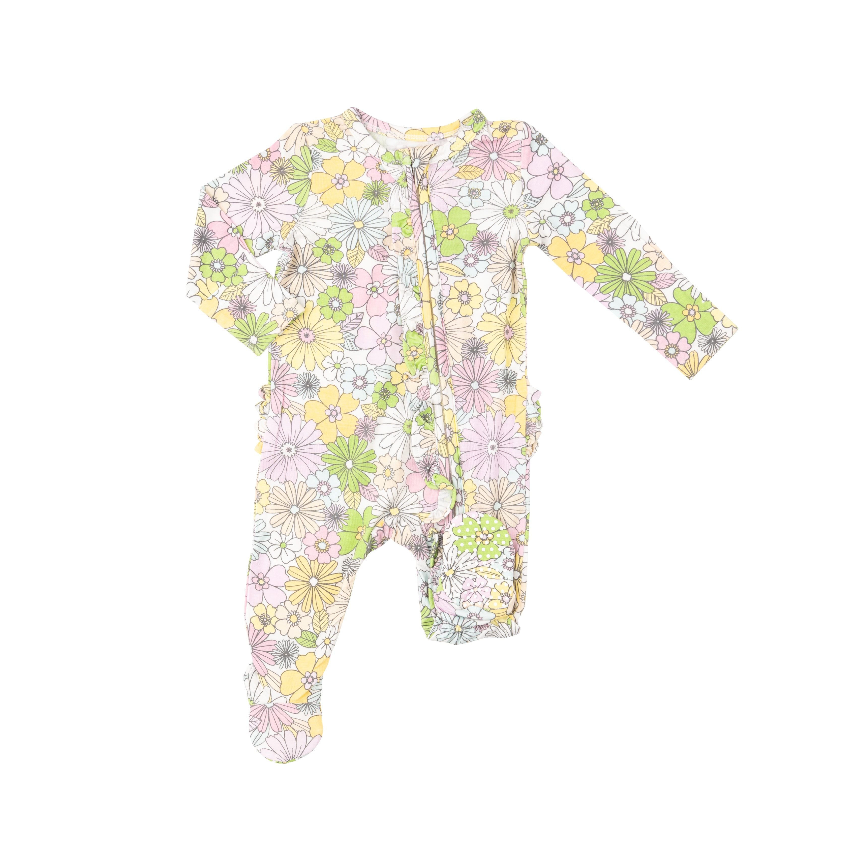 Angel Dear - Mixed Retro Floral Ruffle Zipper Footie