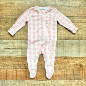 Angel Dear Pink and White Check Ruffle Zip Up Footie Outfit- Size 0-3M