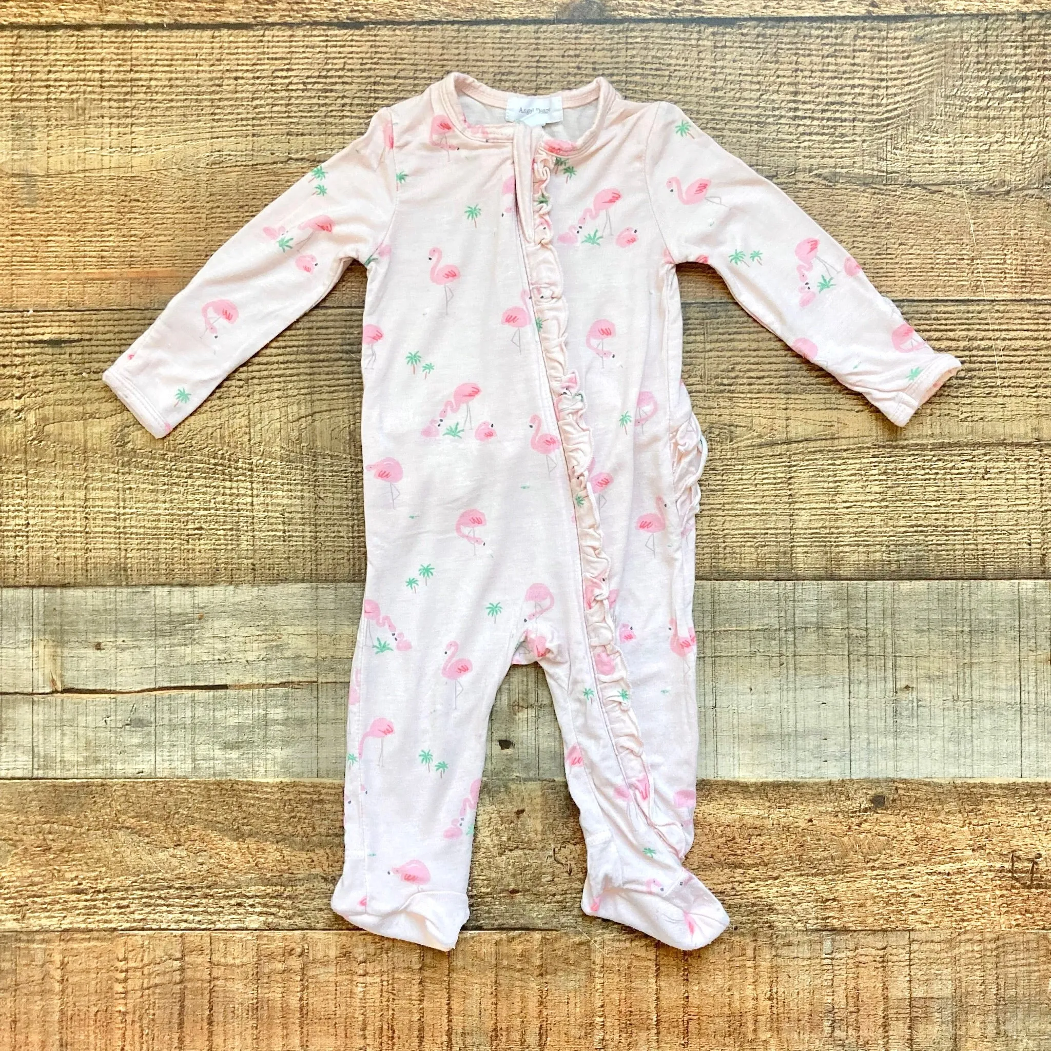 Angel Dear Pink Flamingo Print Ruffle Footie Outfit- Size 0-3M (we have matching hat)