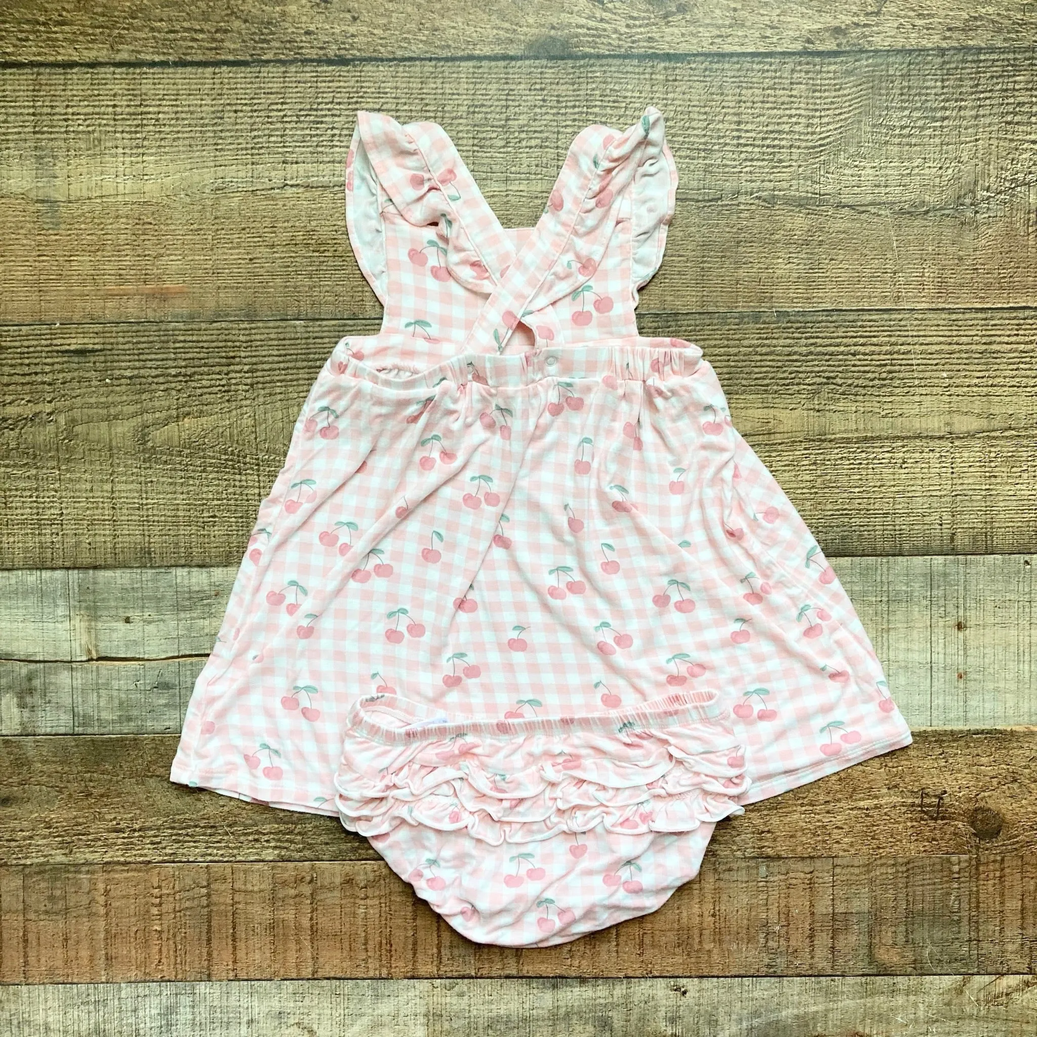 Angel Dear Pink Gingham Cherry Print Dress with Bloomers- Size 18-24M