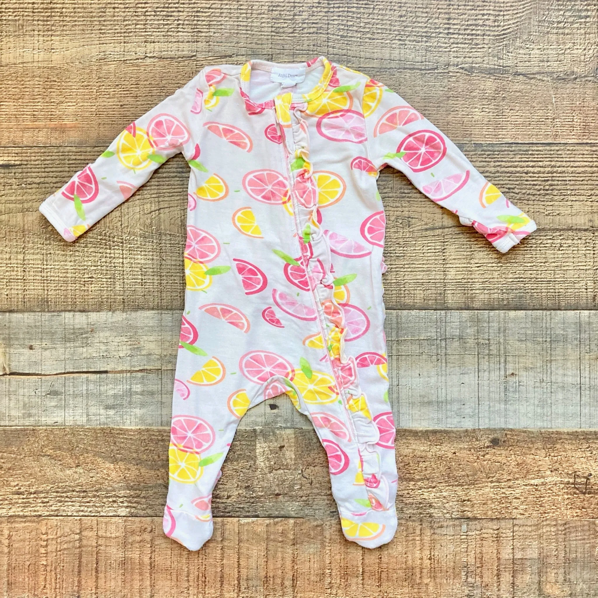 Angel Dear Pink Lemon Print Ruffle Footie Outfit- Size NB