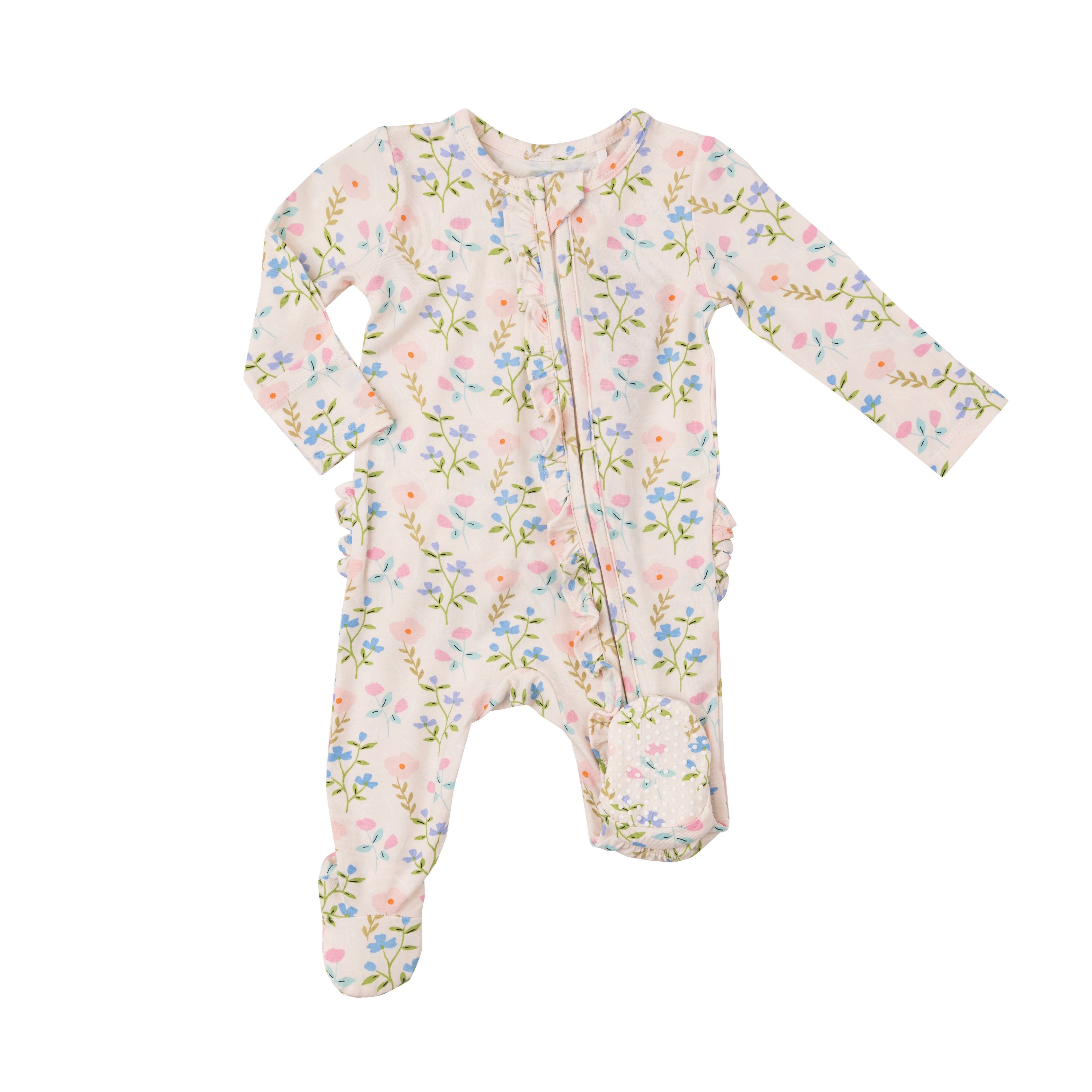 Angel Dear - Simple Pretty Floral Ruffle Zipper Footie