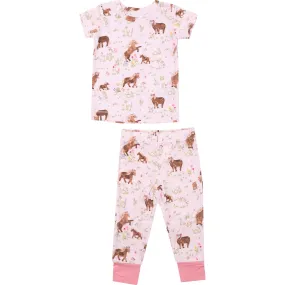 Angel Dear Watercolor Ponies S/S Loungewear Set, Pink