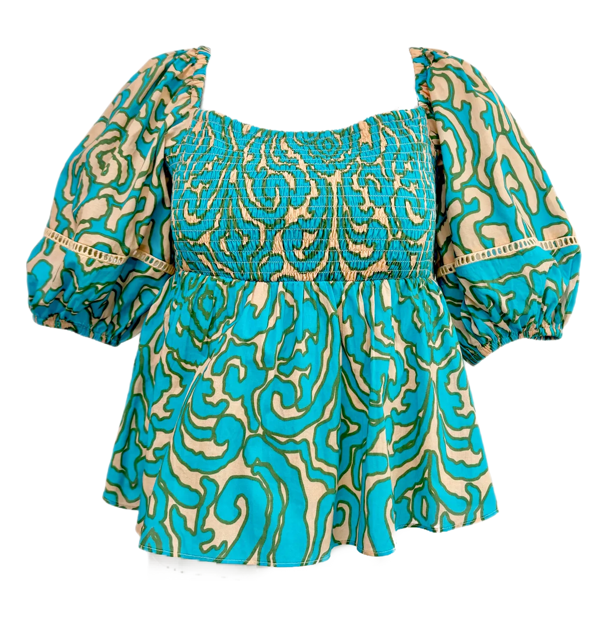 Anna Cate Violet Blouse, Teal Block