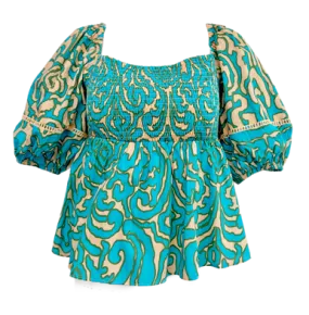 Anna Cate Violet Blouse, Teal Block