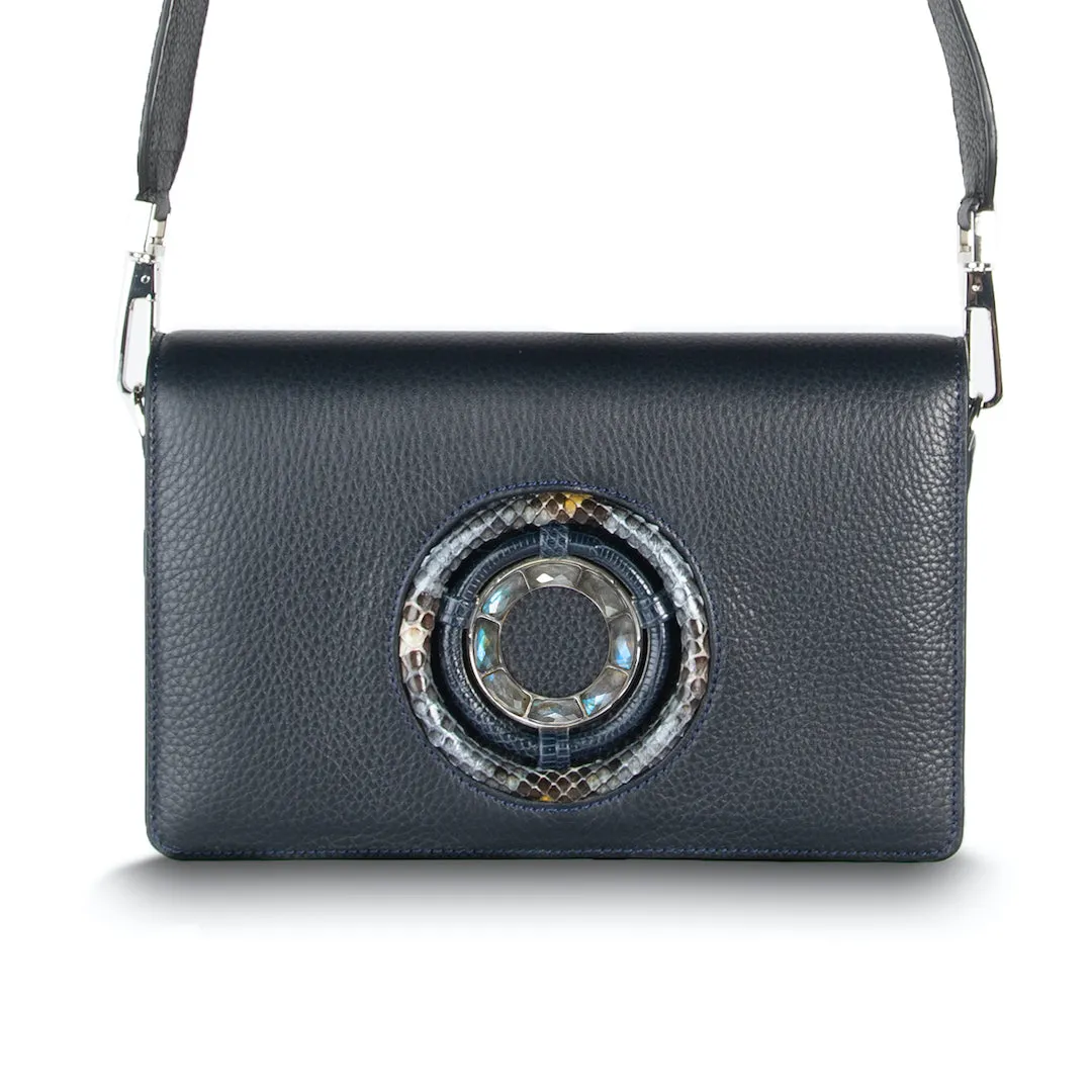 Anna Convertible Crossbody, Navy Blue Leather, Labradorite