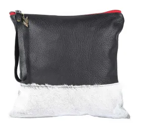 Belle Fur Clutch in Black Leather