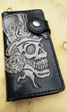 Black Leather Wallet Style Biker Gothic Skull