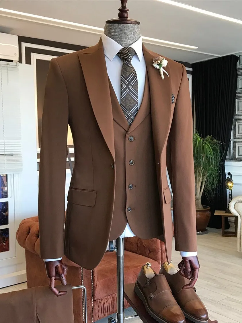 Bojoni Brown Slim-Fit Suit 3-Piece