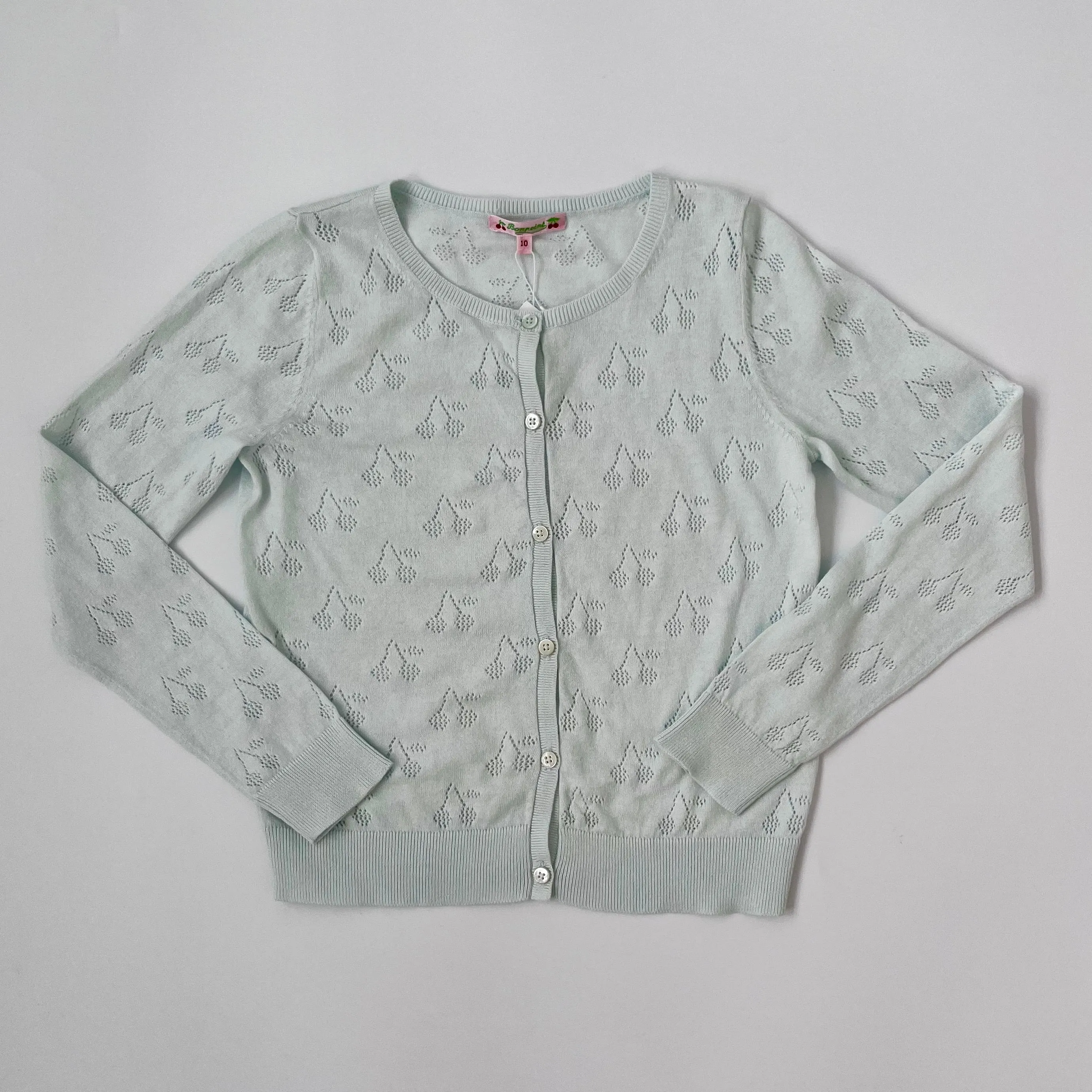 Bonpoint Mint Cherry Print Cotton Cardigan: 10 Years (Brand New)