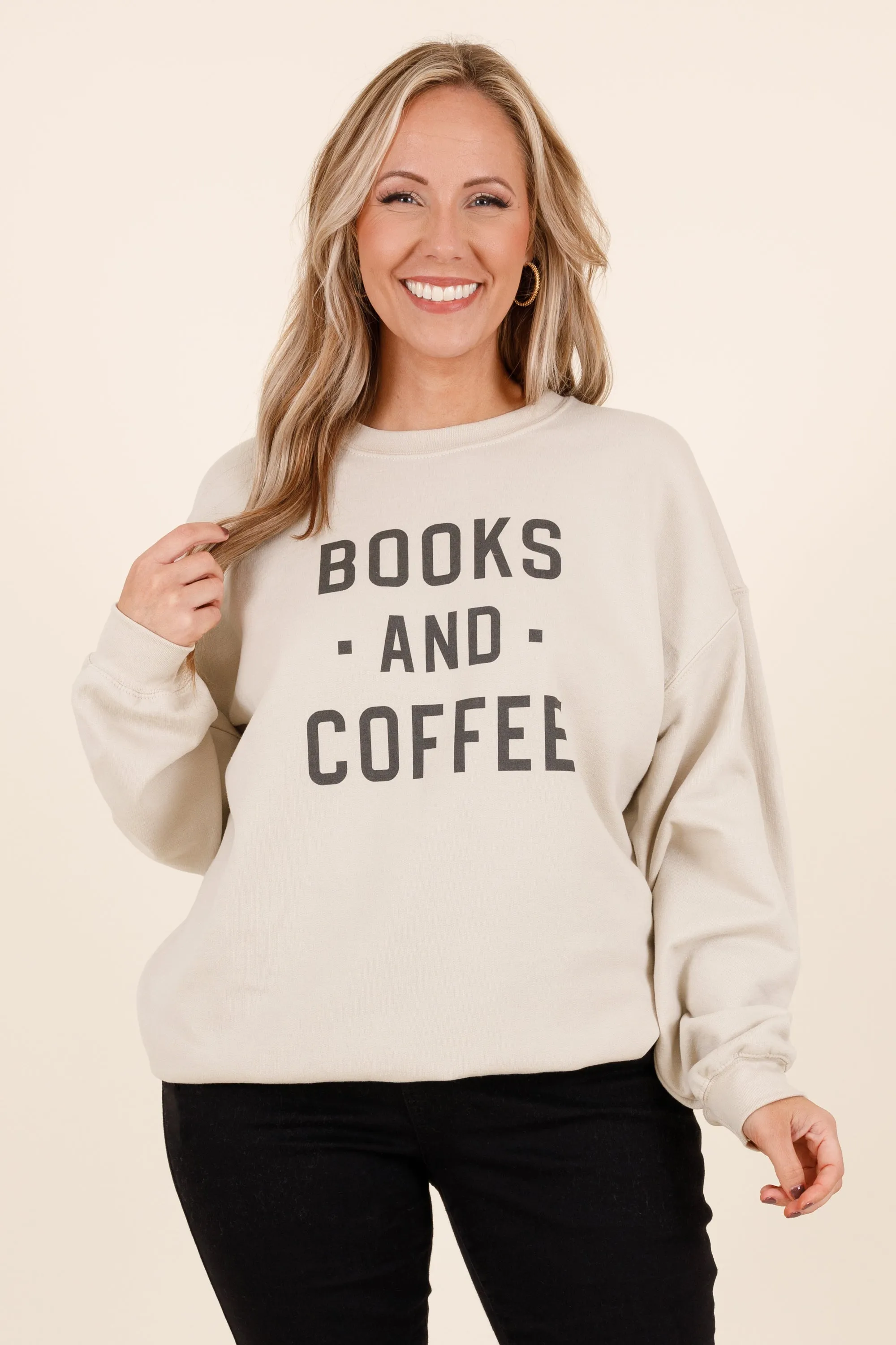 Books And Coffee Sweatshirt, Sand