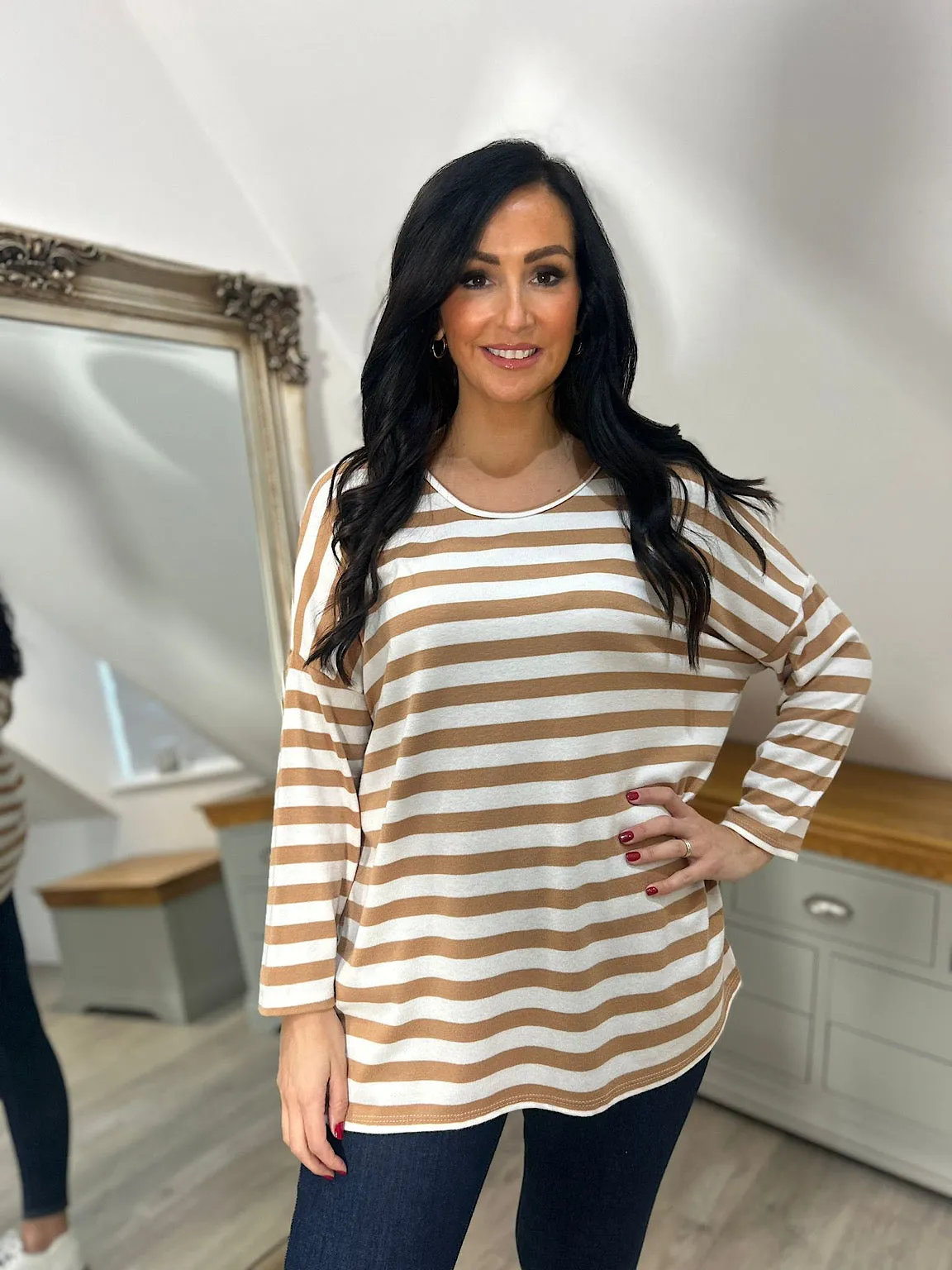 Camel Striped Scoop Neck Top Anna