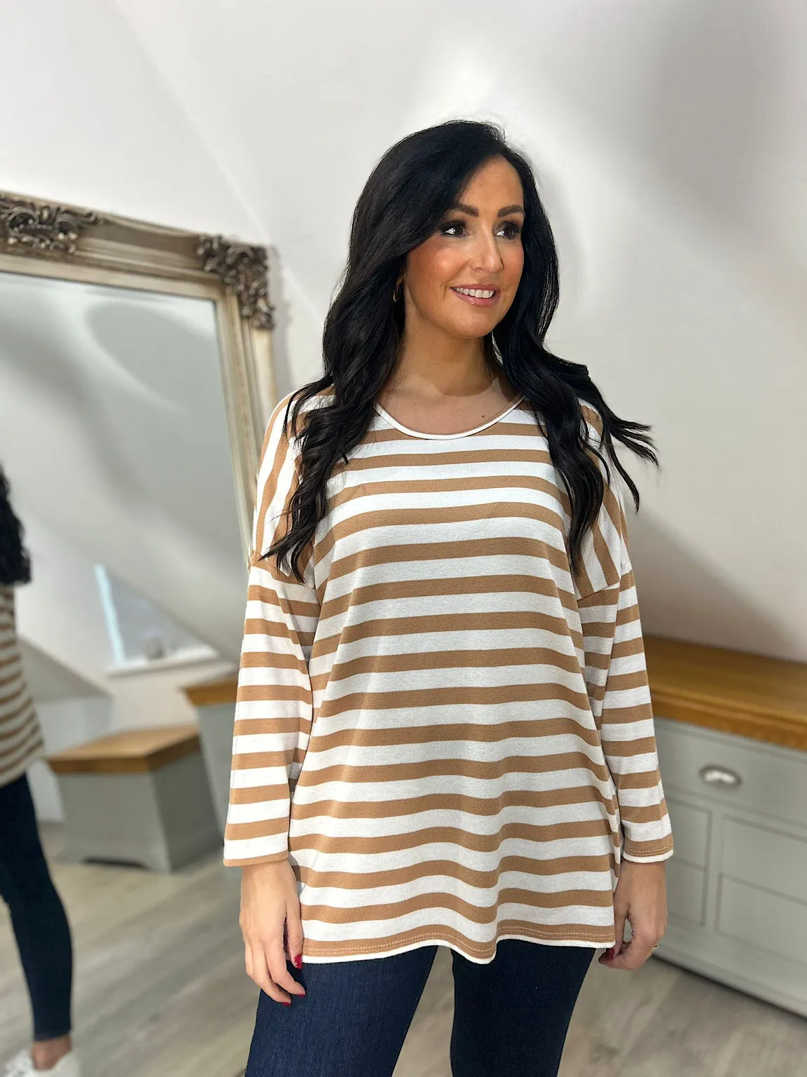 Camel Striped Scoop Neck Top Anna