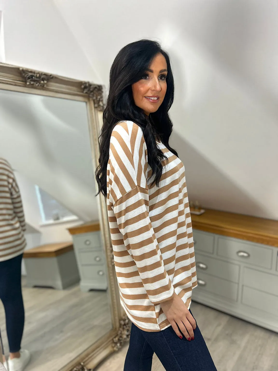 Camel Striped Scoop Neck Top Anna