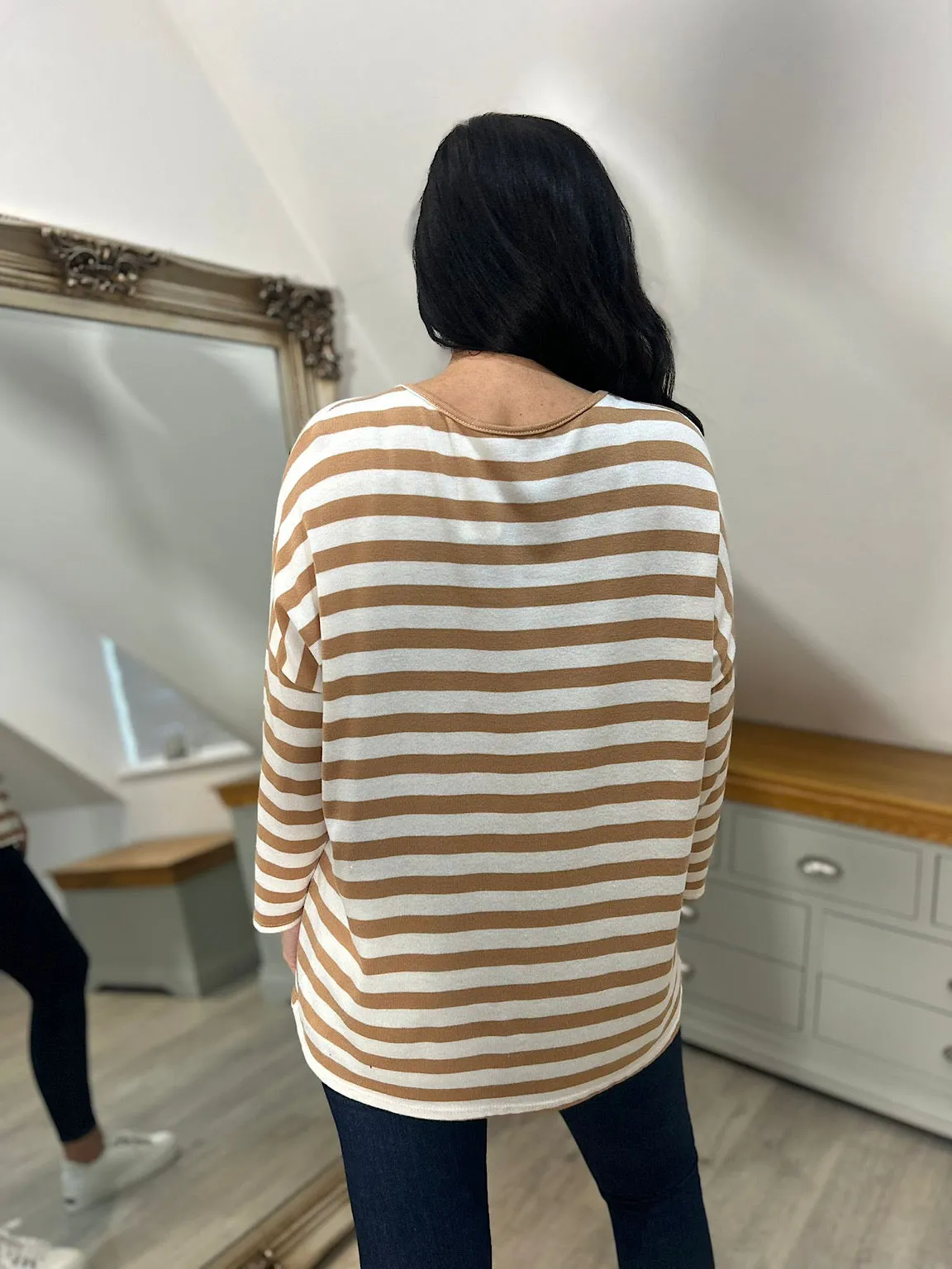 Camel Striped Scoop Neck Top Anna