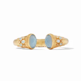 Cannes Cuff Gold Iridescent Chalcedony Blue with Pearl Accents by Julie Vos