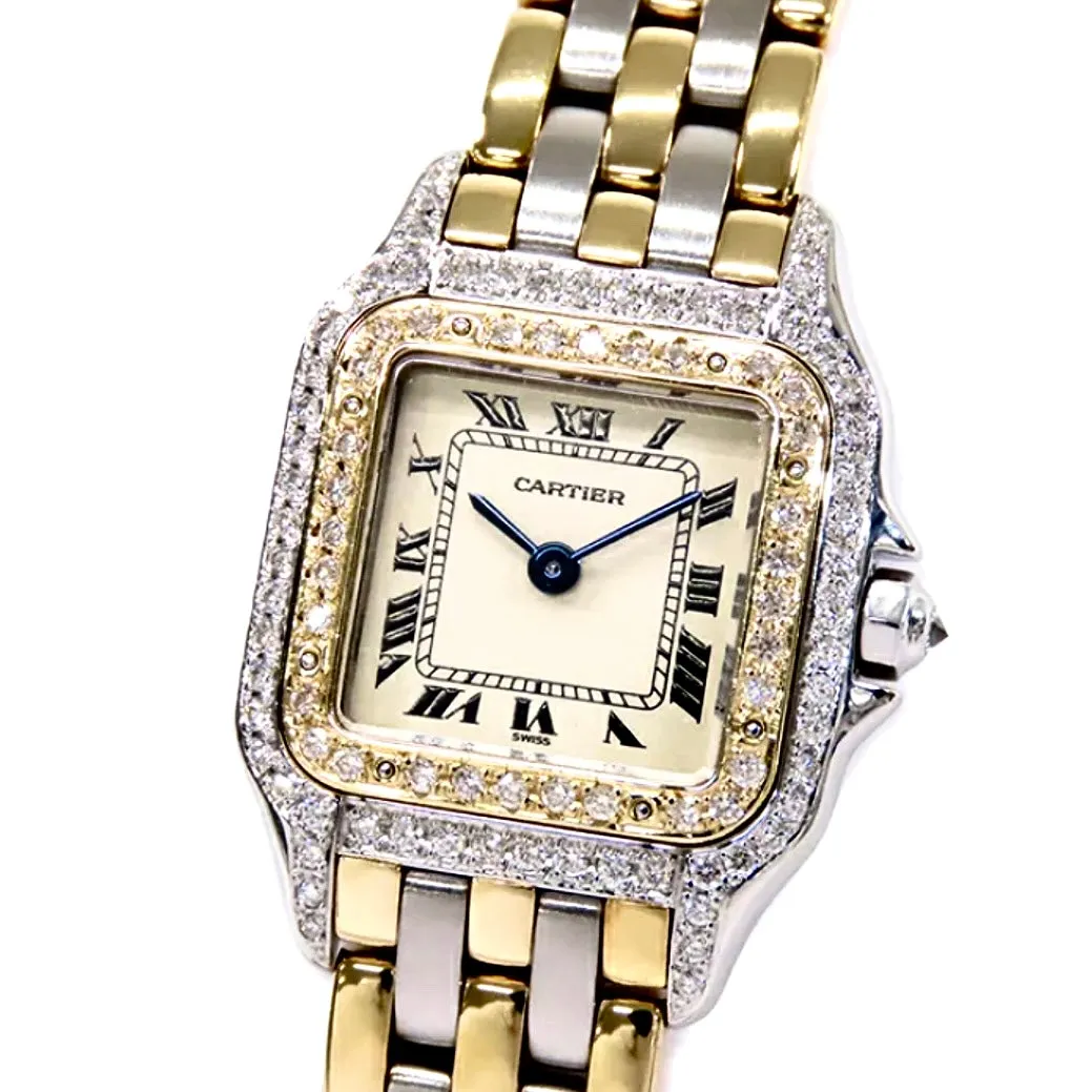 CARTIER PANTHERE 23mm Quartz 3 Row Gold ~1TCW DIAMOND Watch