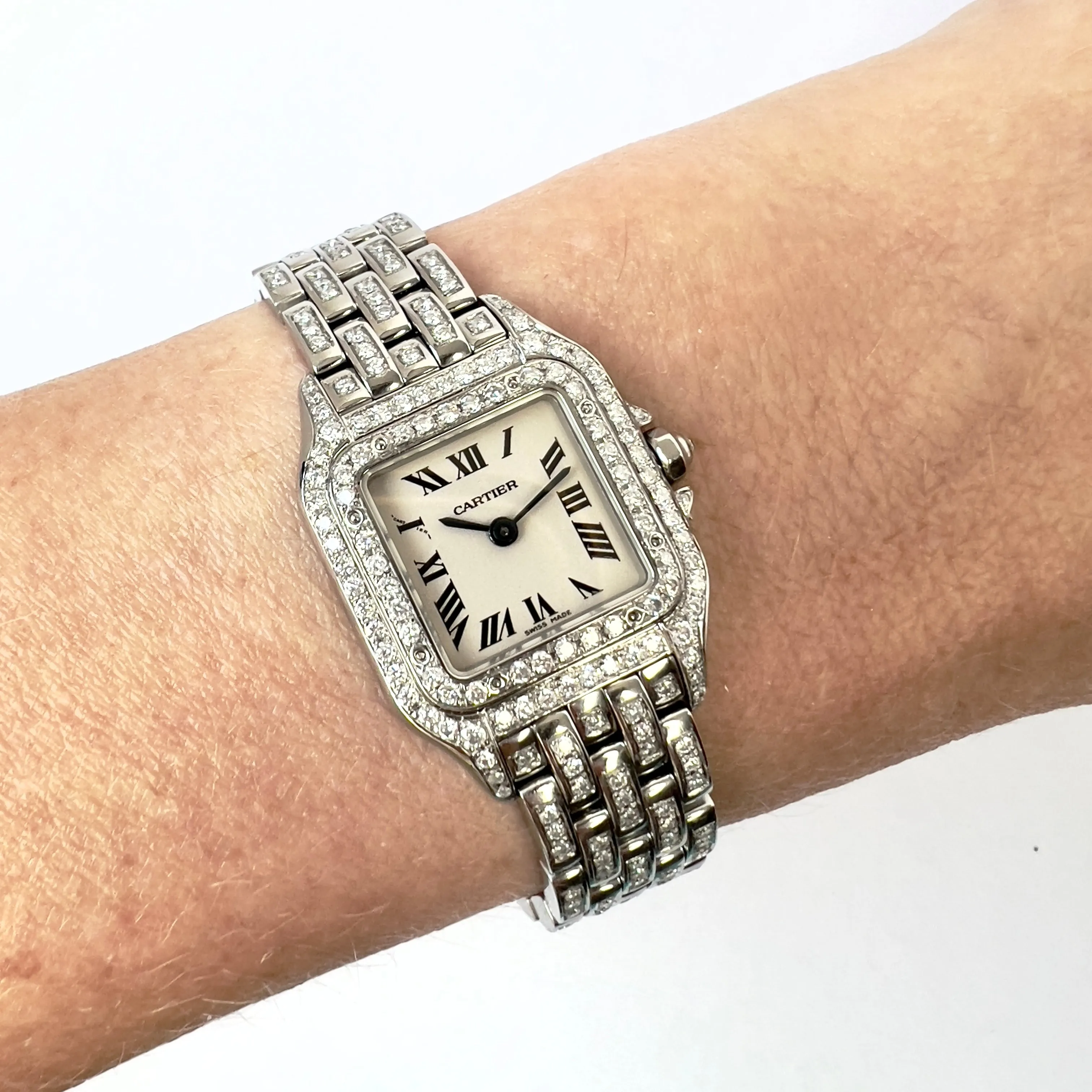 CARTIER PANTHERE 23mm Quartz Steel 3.28TCW DIAMOND Watch