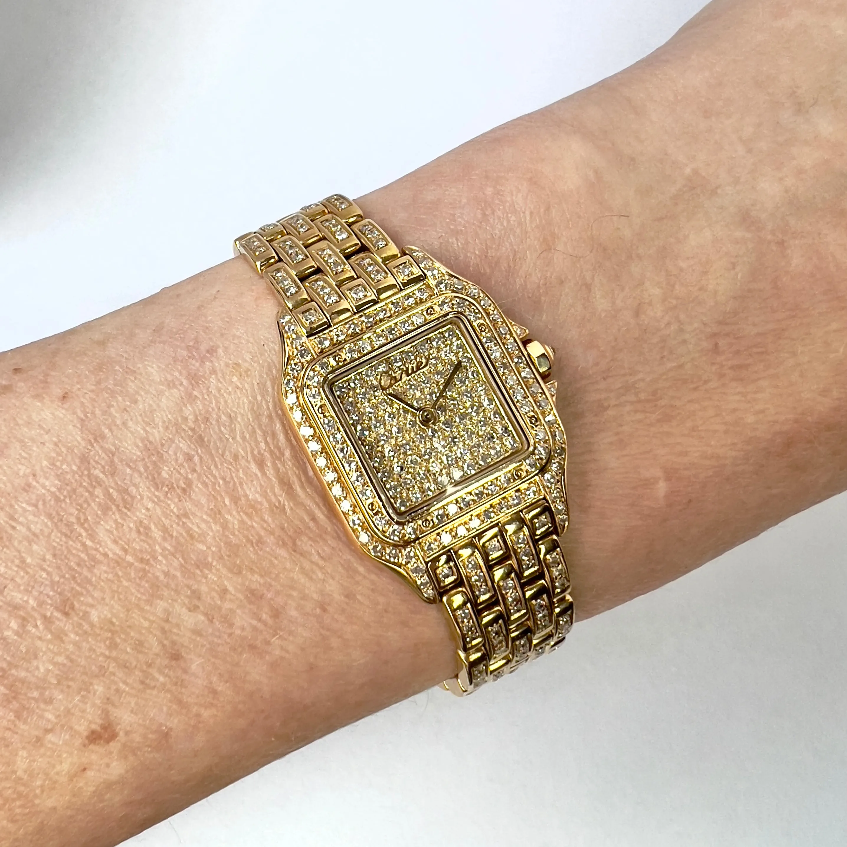 CARTIER PANTHERE Quartz 23mm 18K Yellow Gold ~3.2TCW Diamond Watch