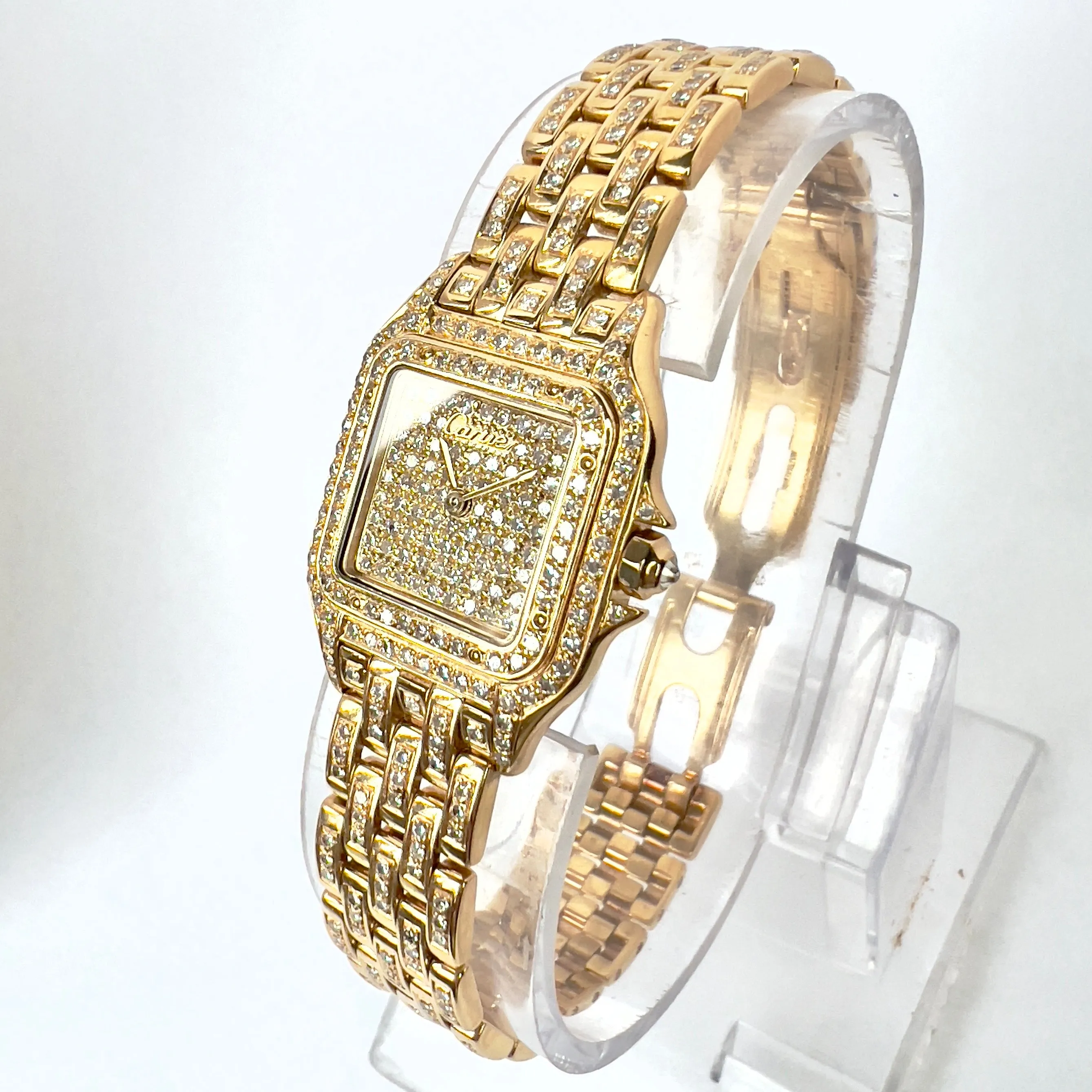 CARTIER PANTHERE Quartz 23mm 18K Yellow Gold ~3.2TCW Diamond Watch