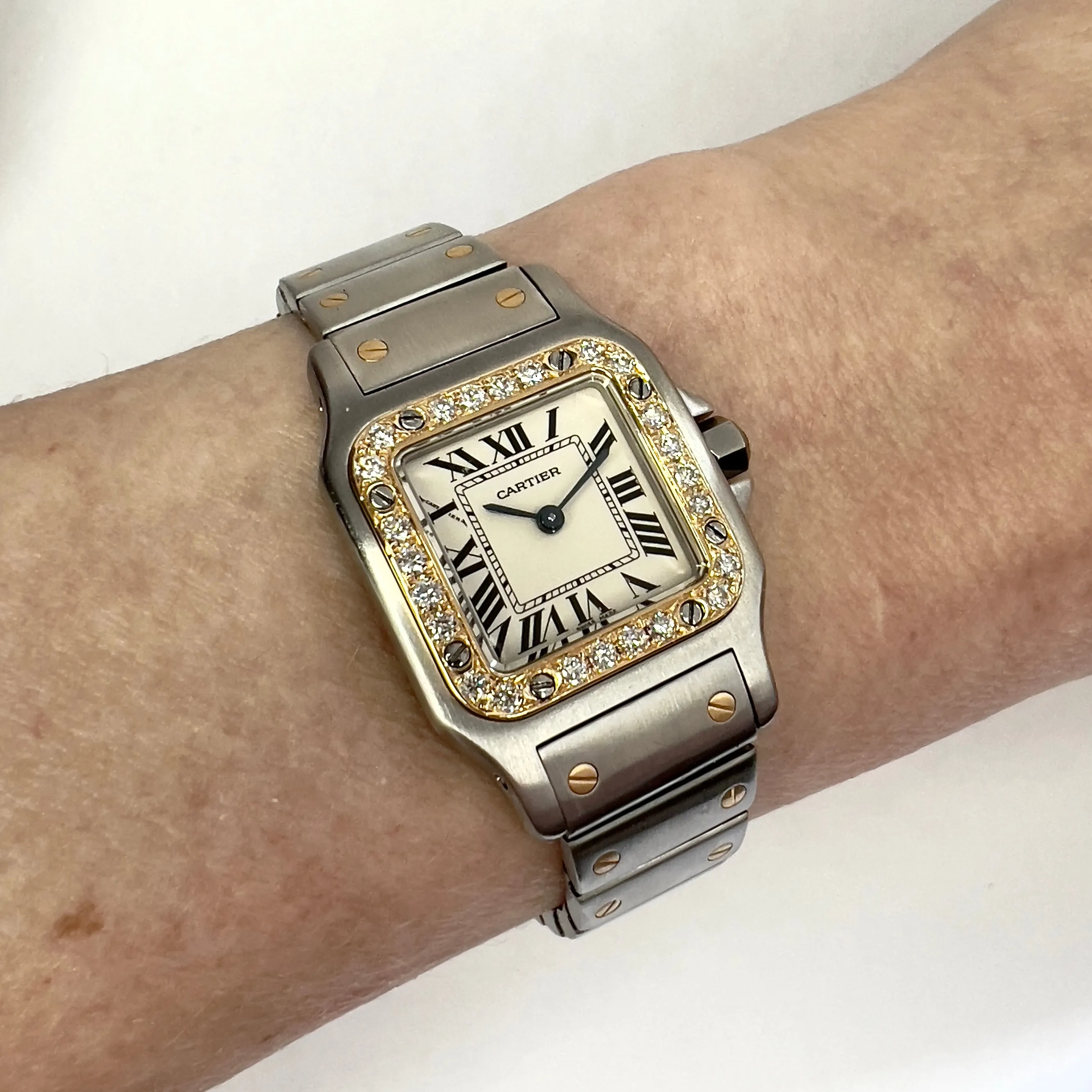 CARTIER SANTOS GALBEE 24mm Quartz 2 Tone 0.69TCW Diamond Watch