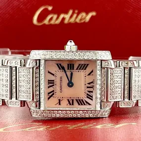 CARTIER TANK FRANCAISE Quartz 20mm Steel ~6TCW Full DIAMOND Watch