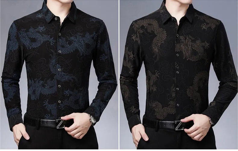 Casual Korean Fashion Luxury Animal Pattern Long Sleeve Shirt for Men