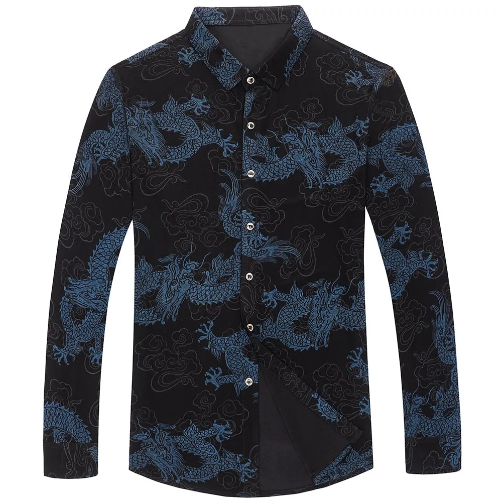 Casual Korean Fashion Luxury Animal Pattern Long Sleeve Shirt for Men