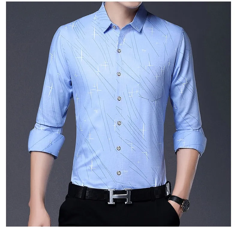 Casual Korean Fashion Square Collar Long Sleeve Luxury Shirt for Men