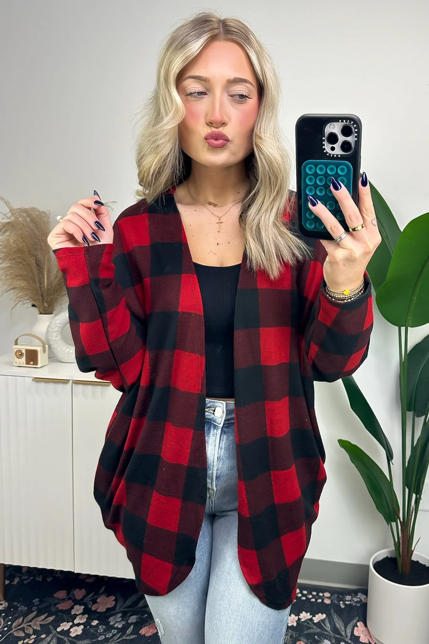 Certified Charm Plaid Print Draped Cardigan - FINAL SALE