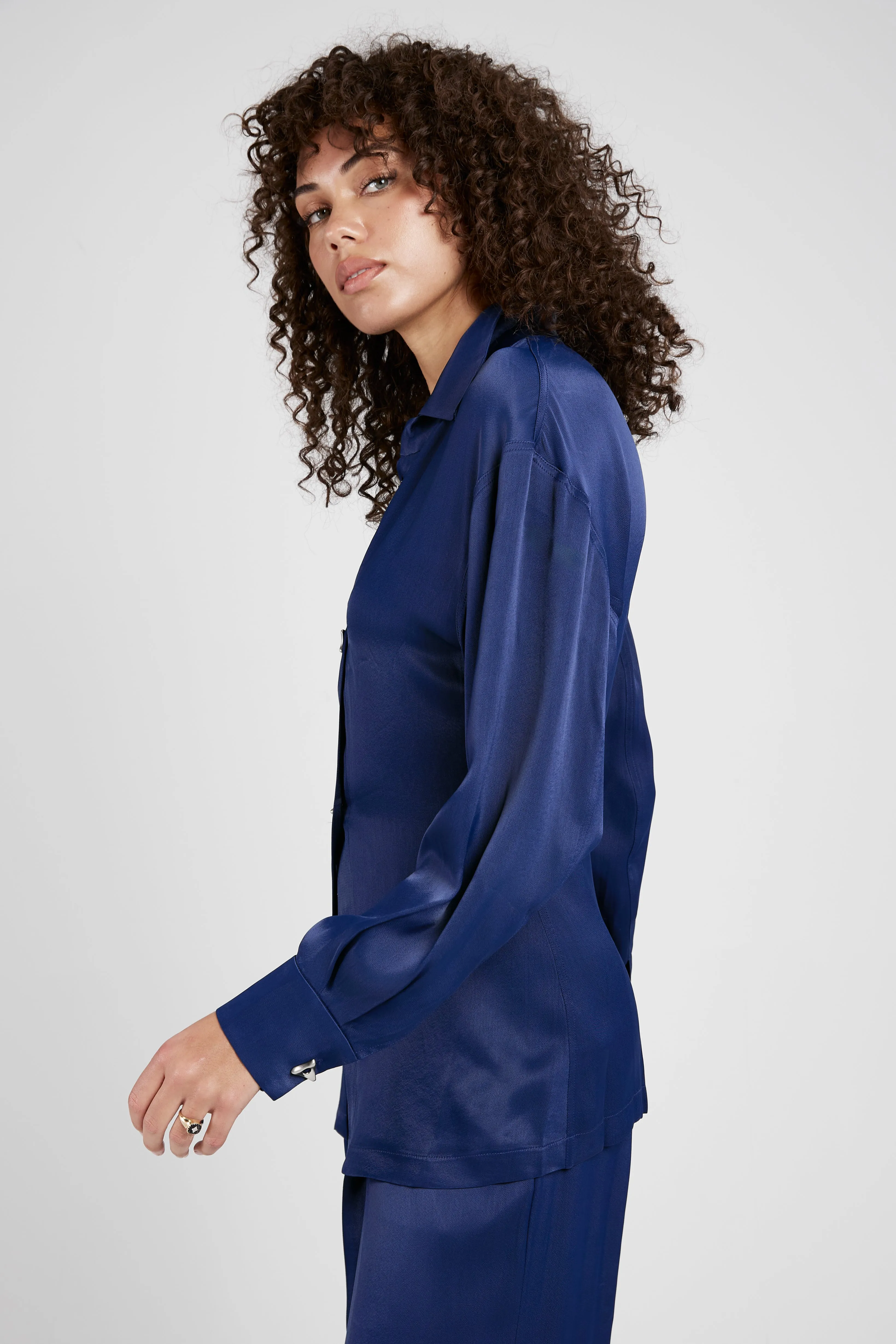 Chase Satin Blouse in Midnight Blue