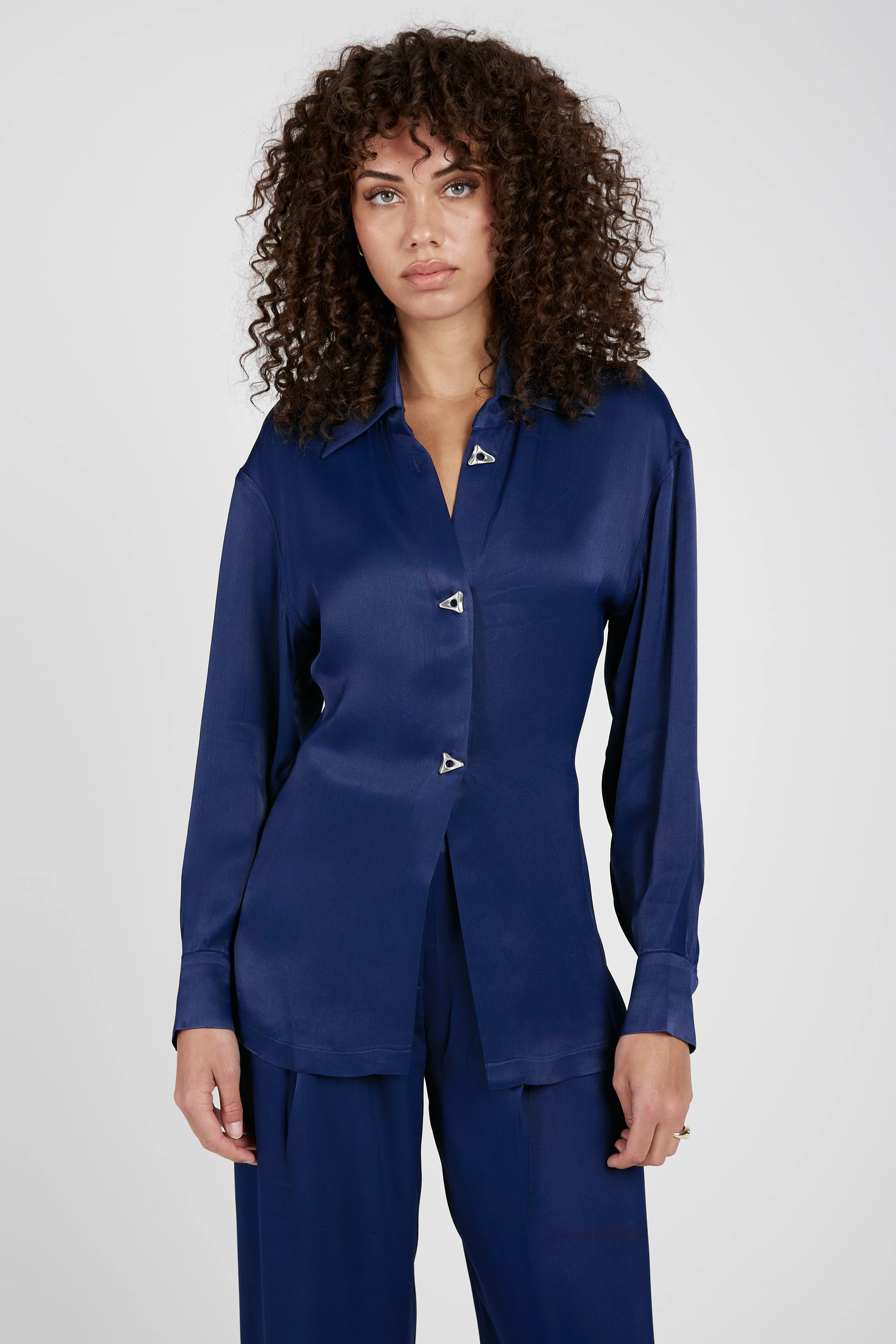 Chase Satin Blouse in Midnight Blue