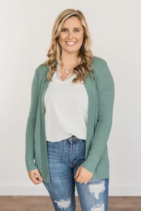 Cloud Nine Waffle Knit Cardigan- Dusty Jade