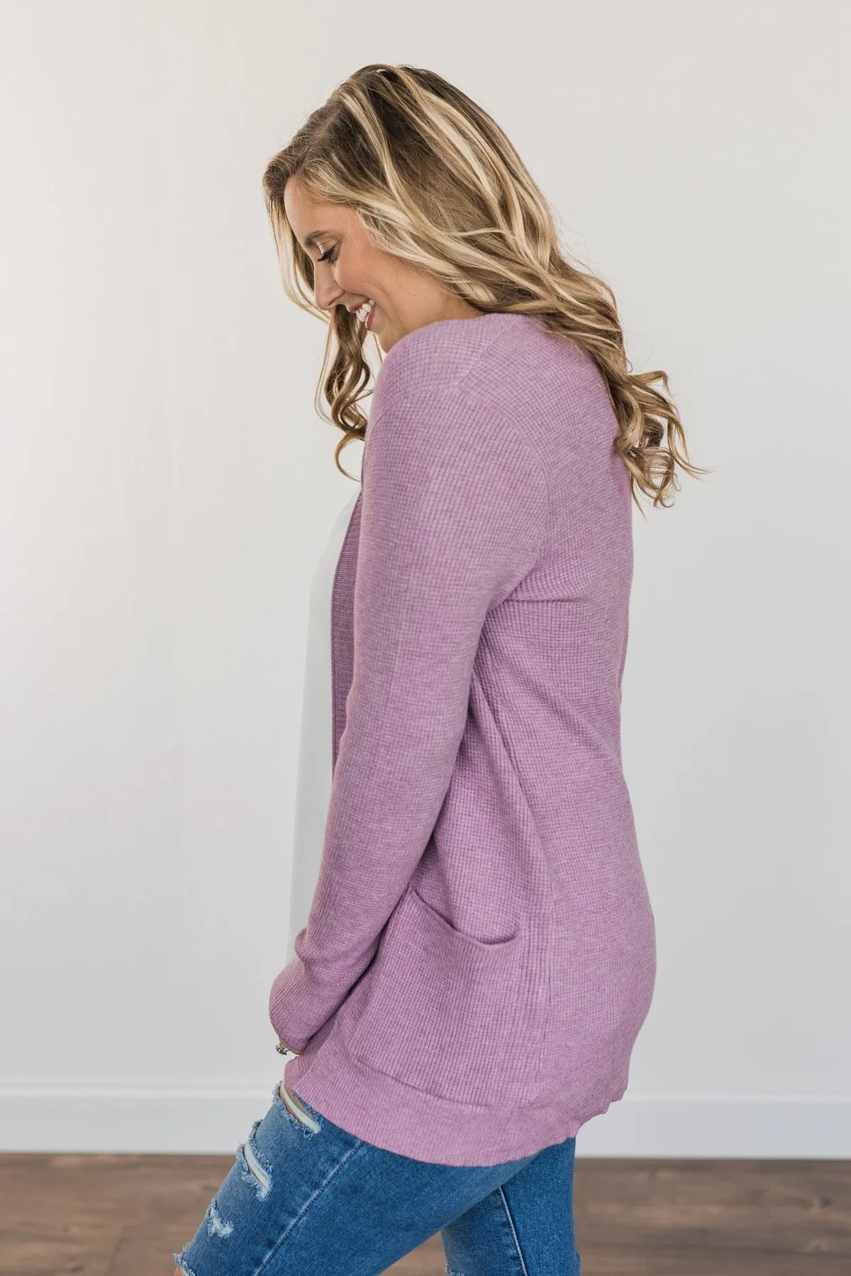 Cloud Nine Waffle Knit Cardigan- Lavender