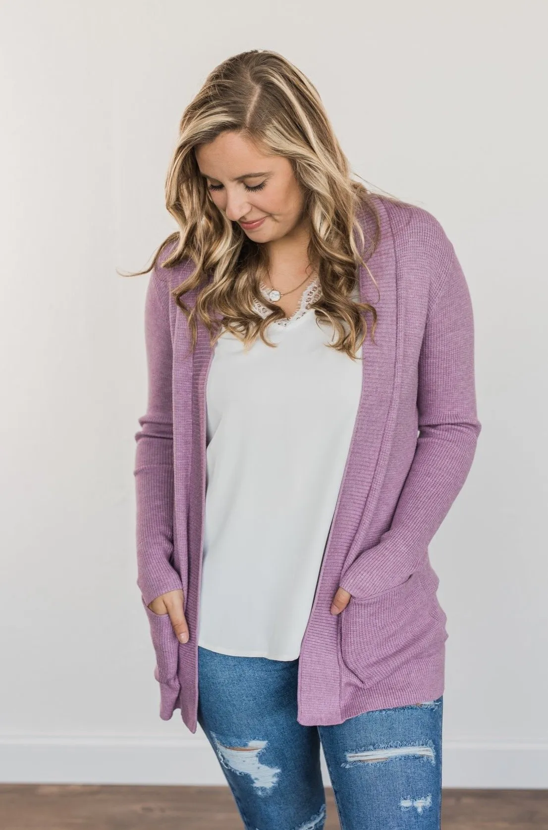 Cloud Nine Waffle Knit Cardigan- Lavender