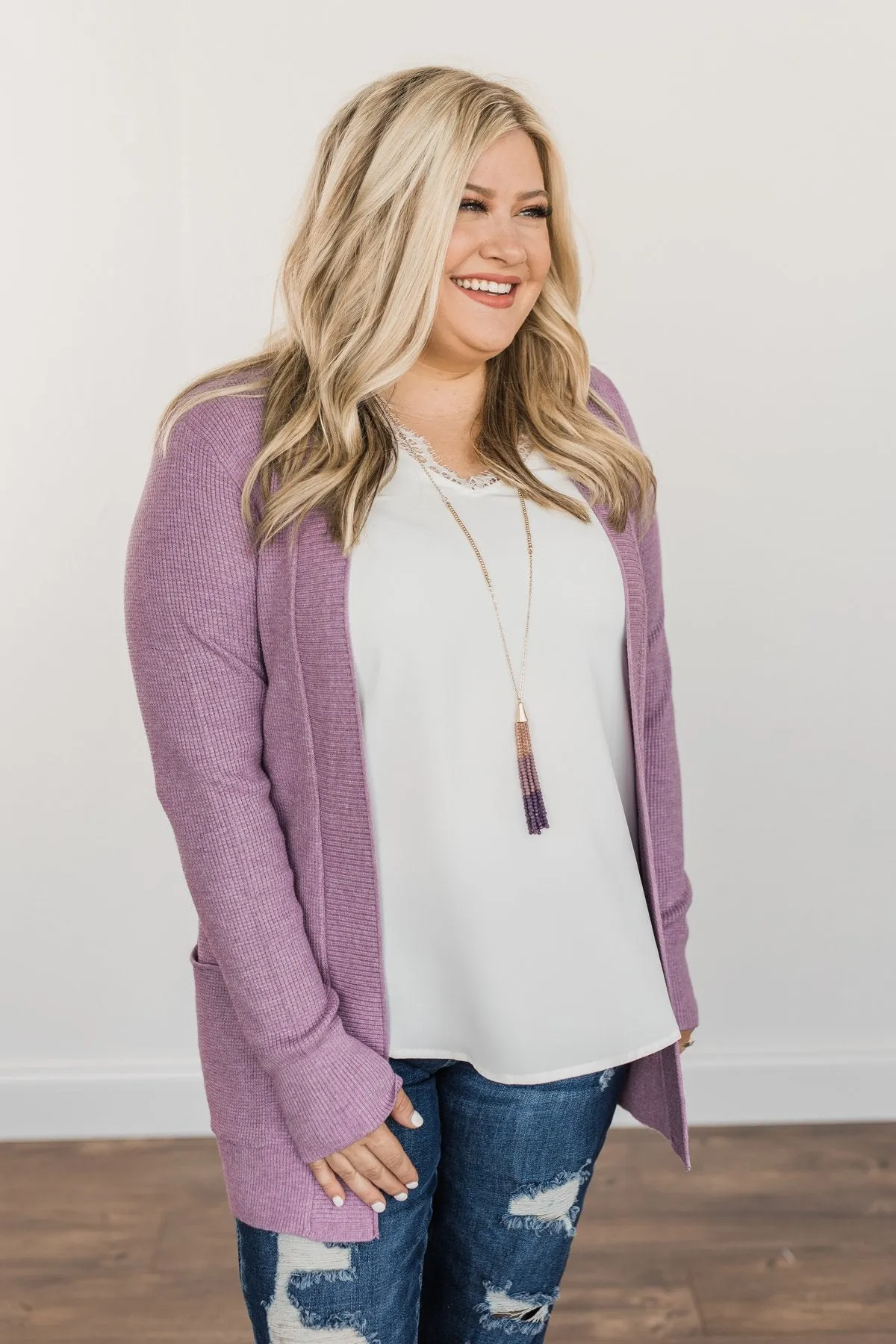 Cloud Nine Waffle Knit Cardigan- Lavender